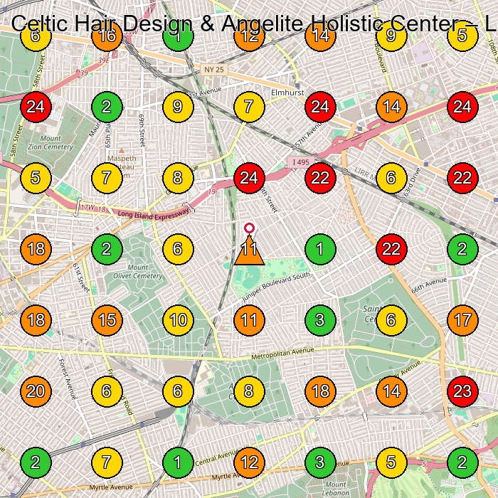 Celtic Hair Design & Angelite Holistic Center Beauty Salon GeoGrid ranking map for Queens NY